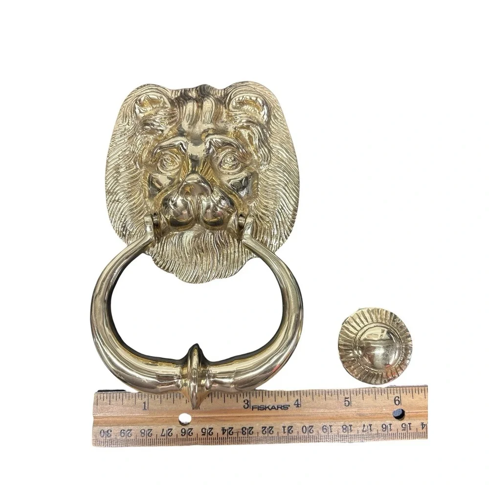 Vintage‎ Solid Polished Brass Lion Head Door Knocker Complete w/ Striker & Bolts